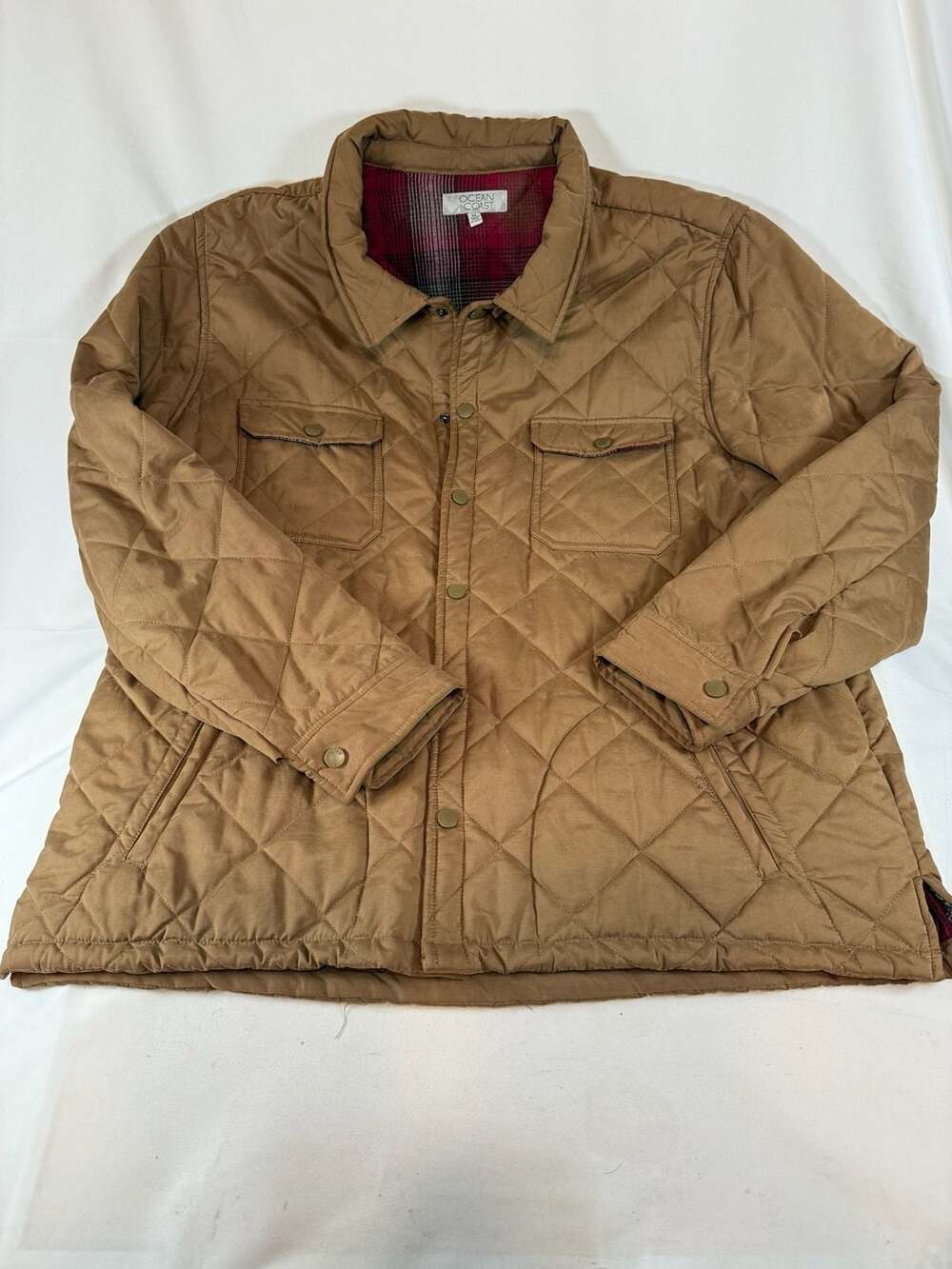 Ocean & Coast Mens Quilted Jacket Size XL Brown Plaid Lined Heritage Americana O